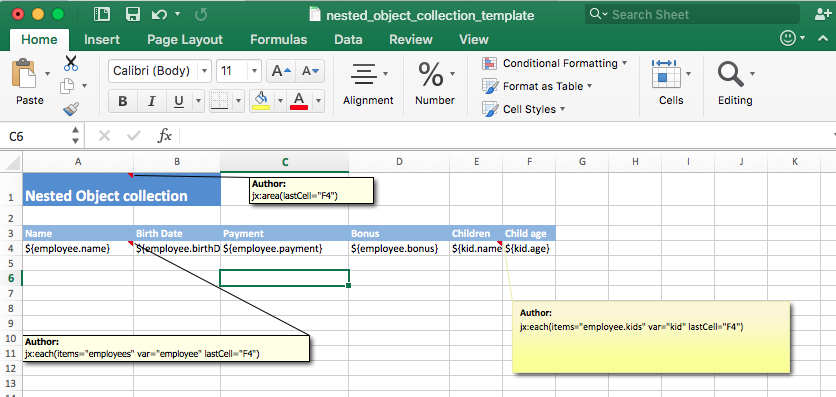 Excel template